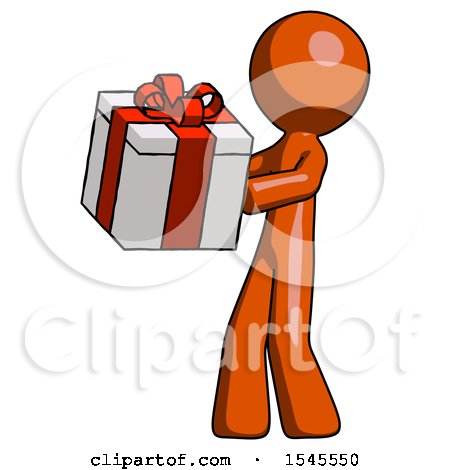 Orange Design Mascot Man Presenting a Present with Large Red Bow on It by Leo Blanchette