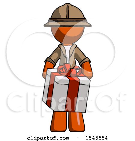 Orange Explorer Ranger Man Gifting Present with Large Bow Front View by Leo Blanchette