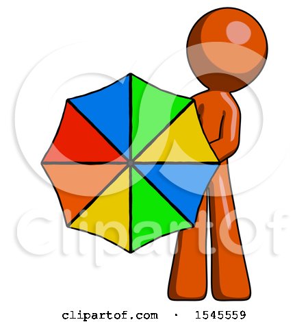 Orange Design Mascot Man Holding Rainbow Umbrella out to Viewer by Leo Blanchette