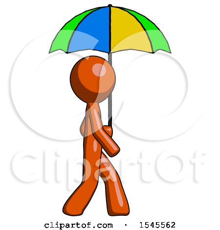 Orange Design Mascot Man Walking with Colored Umbrella by Leo Blanchette