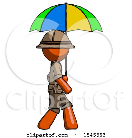 Orange Explorer Ranger Man Walking with Colored Umbrella by Leo Blanchette
