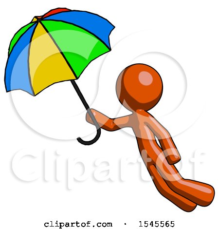 Orange Design Mascot Man Flying with Rainbow Colored Umbrella by Leo Blanchette