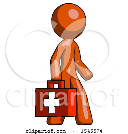 Orange Design Mascot Man Walking with Medical Aid Briefcase to Right by Leo Blanchette