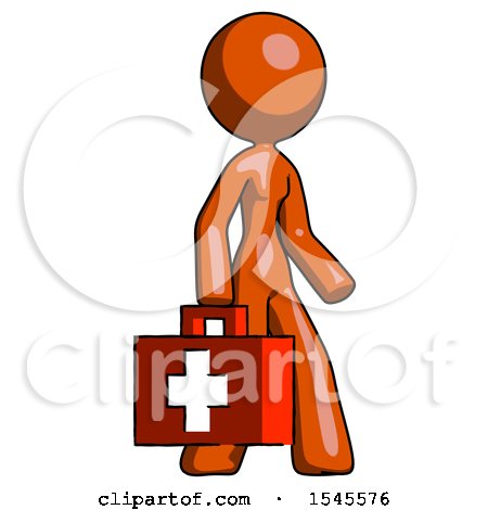 Orange Design Mascot Woman Walking with Medical Aid Briefcase to Right by Leo Blanchette