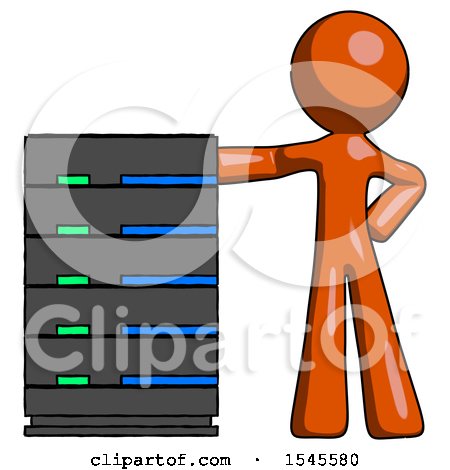 Orange Design Mascot Man with Server Rack Leaning Confidently Against It by Leo Blanchette
