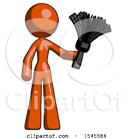Orange Design Mascot Woman Holding Feather Duster Facing Forward by Leo Blanchette