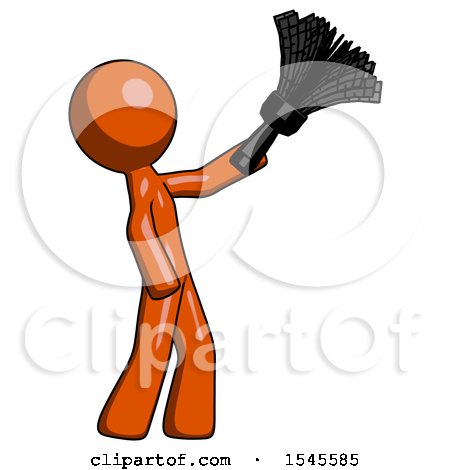 Orange Design Mascot Man Dusting with Feather Duster Upwards by Leo Blanchette