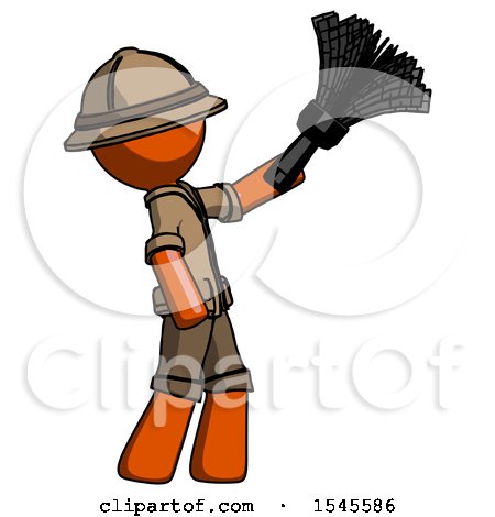 Orange Explorer Ranger Man Dusting with Feather Duster Upwards by Leo Blanchette