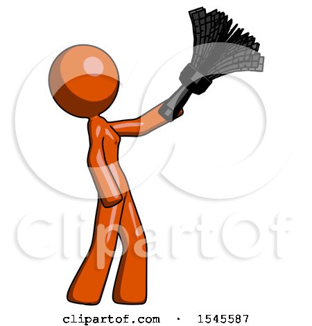 Orange Design Mascot Woman Dusting with Feather Duster Upwards by Leo Blanchette