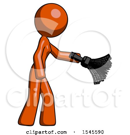 Orange Design Mascot Woman Dusting with Feather Duster Downwards by Leo Blanchette