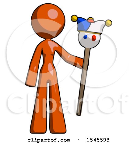 Orange Design Mascot Woman Holding Jester Staff by Leo Blanchette