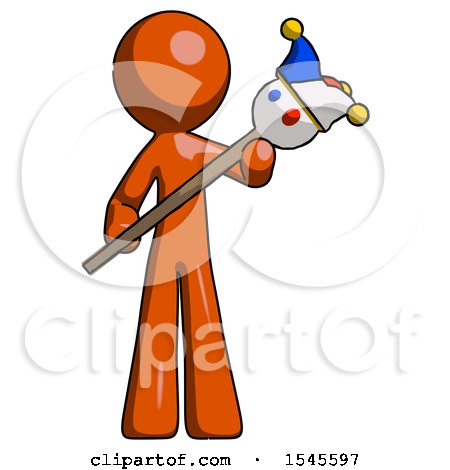 Orange Design Mascot Man Holding Jester Diagonally by Leo Blanchette