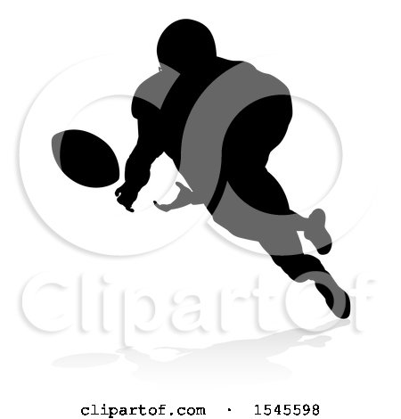 Clipart of a Silhouetted Football Player Catching, with a Reflection or Shadow, on a White Background - Royalty Free Vector Illustration by AtStockIllustration