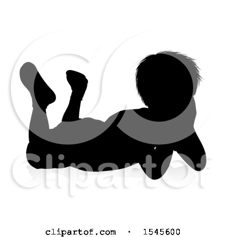 Clipart of a Silhouetted Boy Resting, with a Reflection or Shadow, on a White Background - Royalty Free Vector Illustration by AtStockIllustration