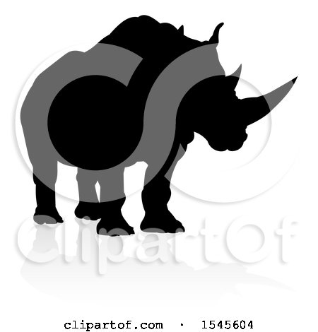 Clipart of a Silhouetted Rhino, with a Reflection or Shadow - Royalty Free Vector Illustration by AtStockIllustration