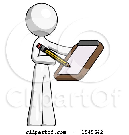 White Design Mascot Woman Using Clipboard and Pencil by Leo Blanchette