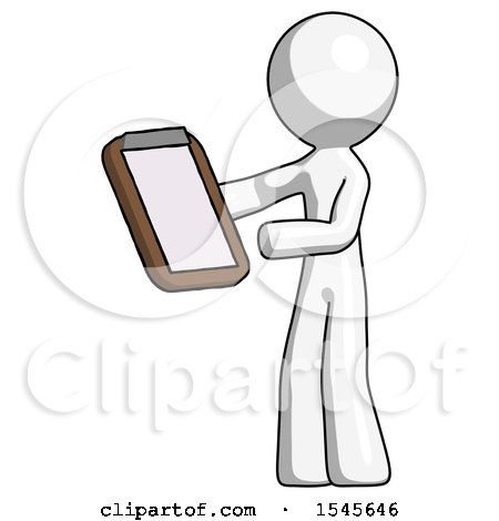 White Design Mascot Man Reviewing Stuff on Clipboard by Leo Blanchette
