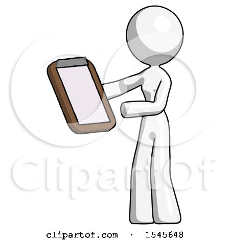 White Design Mascot Woman Reviewing Stuff on Clipboard by Leo Blanchette