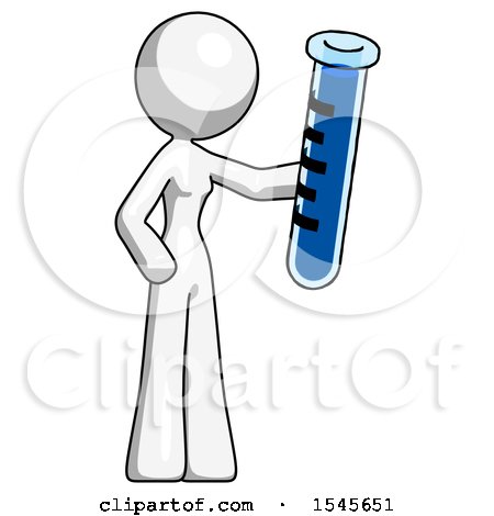 White Design Mascot Woman Holding Large Test Tube by Leo Blanchette