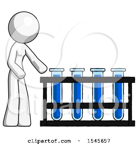 White Design Mascot Woman Using Test Tubes or Vials on Rack by Leo Blanchette