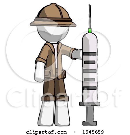 White Explorer Ranger Man Holding Large Syringe by Leo Blanchette