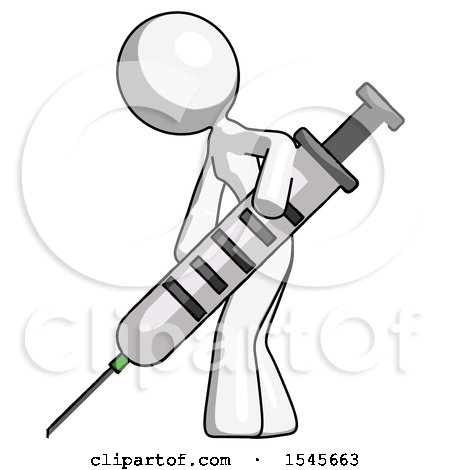 White Design Mascot Woman Using Syringe Giving Injection by Leo Blanchette