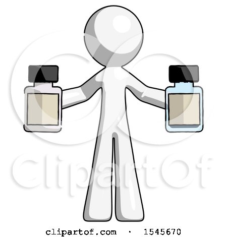 White Design Mascot Man Holding Two Medicine Bottles by Leo Blanchette