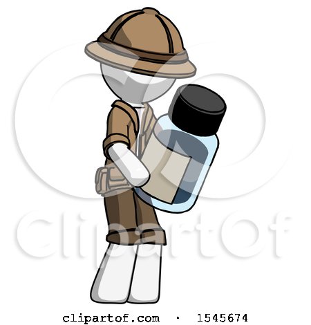 White Explorer Ranger Man Holding Glass Medicine Bottle by Leo Blanchette