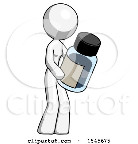 White Design Mascot Woman Holding Glass Medicine Bottle by Leo Blanchette