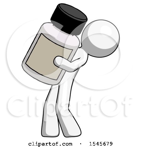 White Design Mascot Man Holding Large White Medicine Bottle by Leo Blanchette