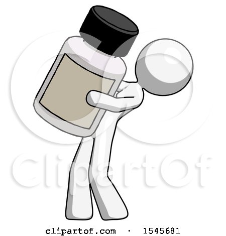 White Design Mascot Woman Holding Large White Medicine Bottle by Leo Blanchette