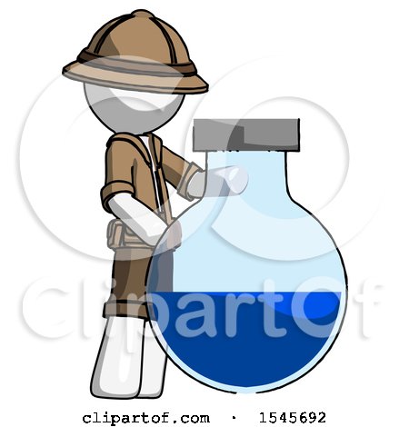 White Explorer Ranger Man Standing Beside Large Round Flask or Beaker by Leo Blanchette