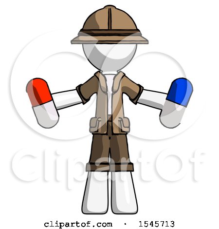 White Explorer Ranger Man Holding a Red Pill and Blue Pill by Leo Blanchette