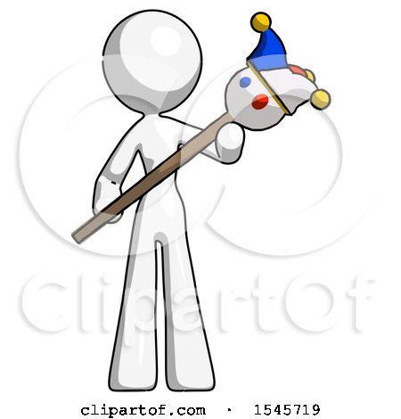 White Design Mascot Woman Holding Jester Diagonally by Leo Blanchette
