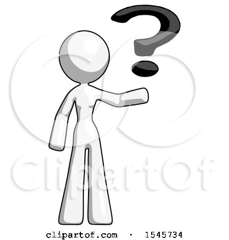 White Design Mascot Woman Holding Question Mark to Right by Leo Blanchette