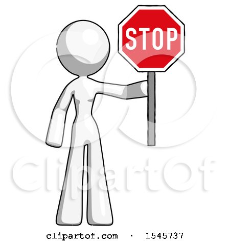 White Design Mascot Woman Holding Stop Sign by Leo Blanchette