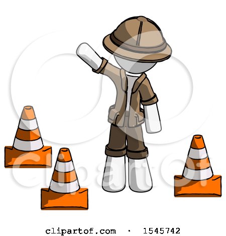 White Explorer Ranger Man Standing by Traffic Cones Waving by Leo Blanchette