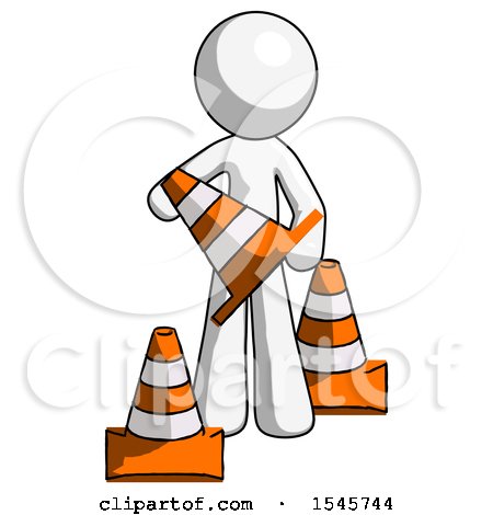 White Design Mascot Man Holding a Traffic Cone by Leo Blanchette