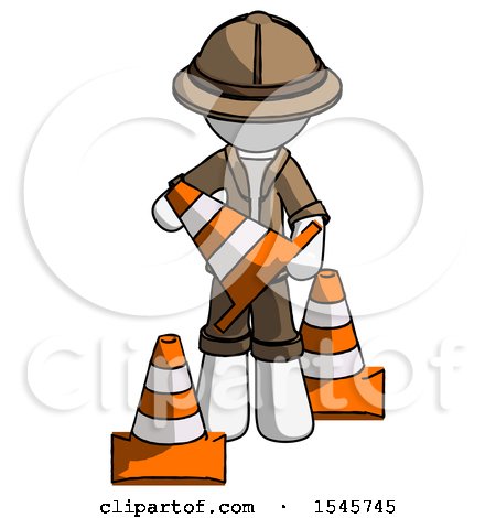 White Explorer Ranger Man Holding a Traffic Cone by Leo Blanchette