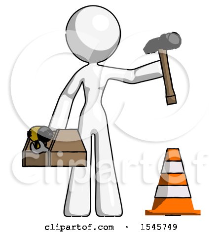 White Design Mascot Woman Under Construction Concept, Traffic Cone and Tools by Leo Blanchette