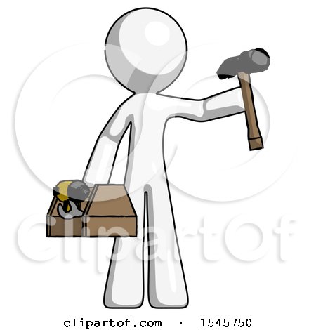 White Design Mascot Man Holding Tools and Toolchest Ready to Work by Leo Blanchette