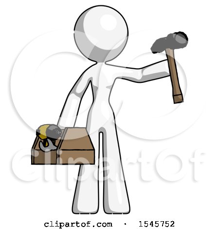 White Design Mascot Woman Holding Tools and Toolchest Ready to Work by Leo Blanchette