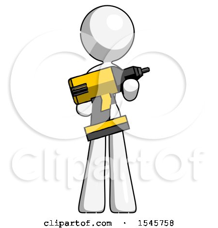 White Design Mascot Woman Holding Large Drill by Leo Blanchette