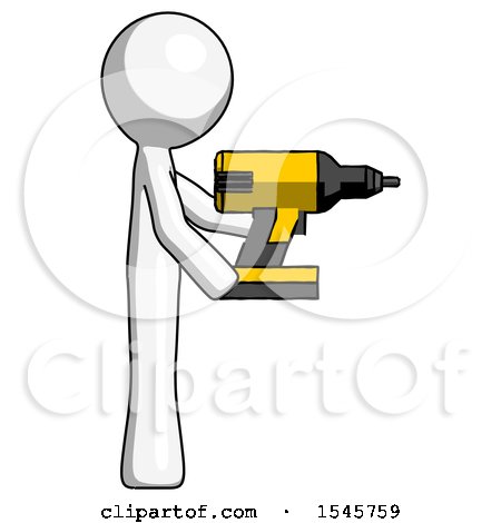 White Design Mascot Man Using Drill Drilling Something on Right Side by Leo Blanchette