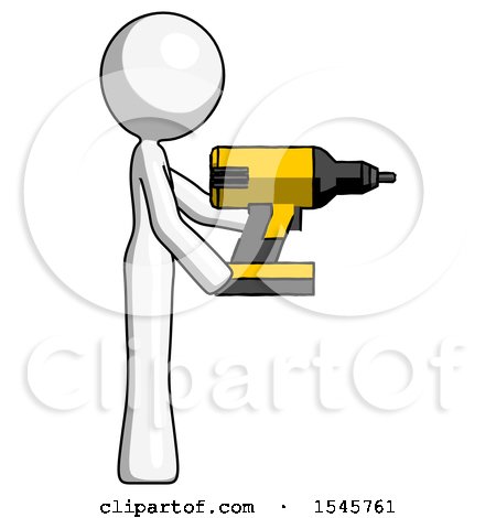 White Design Mascot Woman Using Drill Drilling Something on Right Side by Leo Blanchette