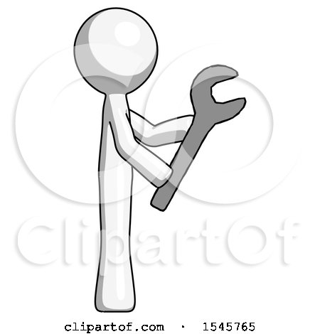 White Design Mascot Man Using Wrench Adjusting Something to Right by Leo Blanchette