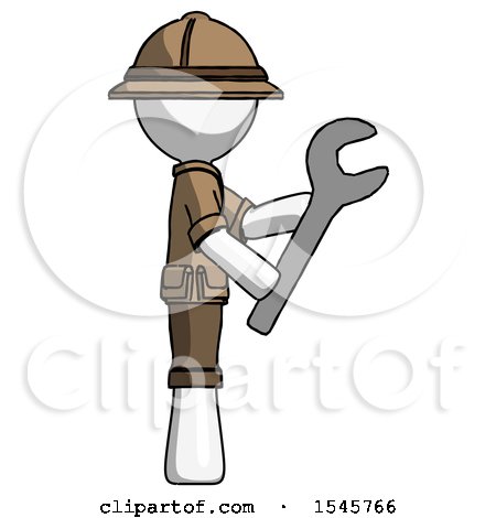 White Explorer Ranger Man Using Wrench Adjusting Something to Right by Leo Blanchette