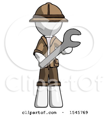 White Explorer Ranger Man Holding Large Wrench with Both Hands by Leo Blanchette
