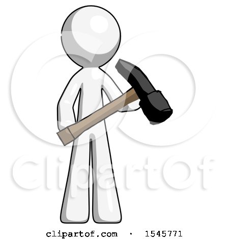 White Design Mascot Man Holding Hammer Ready to Work by Leo Blanchette