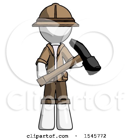 White Explorer Ranger Man Holding Hammer Ready to Work by Leo Blanchette